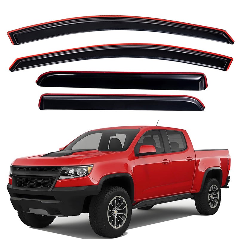 Lightronic Extra Durable Clip-on in-Channel Auto Vent Window Visor, Fits 2015-2022 Chevrolet Colorado & GMC Canyon, Crew Cab, UV Protection Rain Guard, Original Wind Deflector, Dark Smoke, 4-Pcs - Image 1